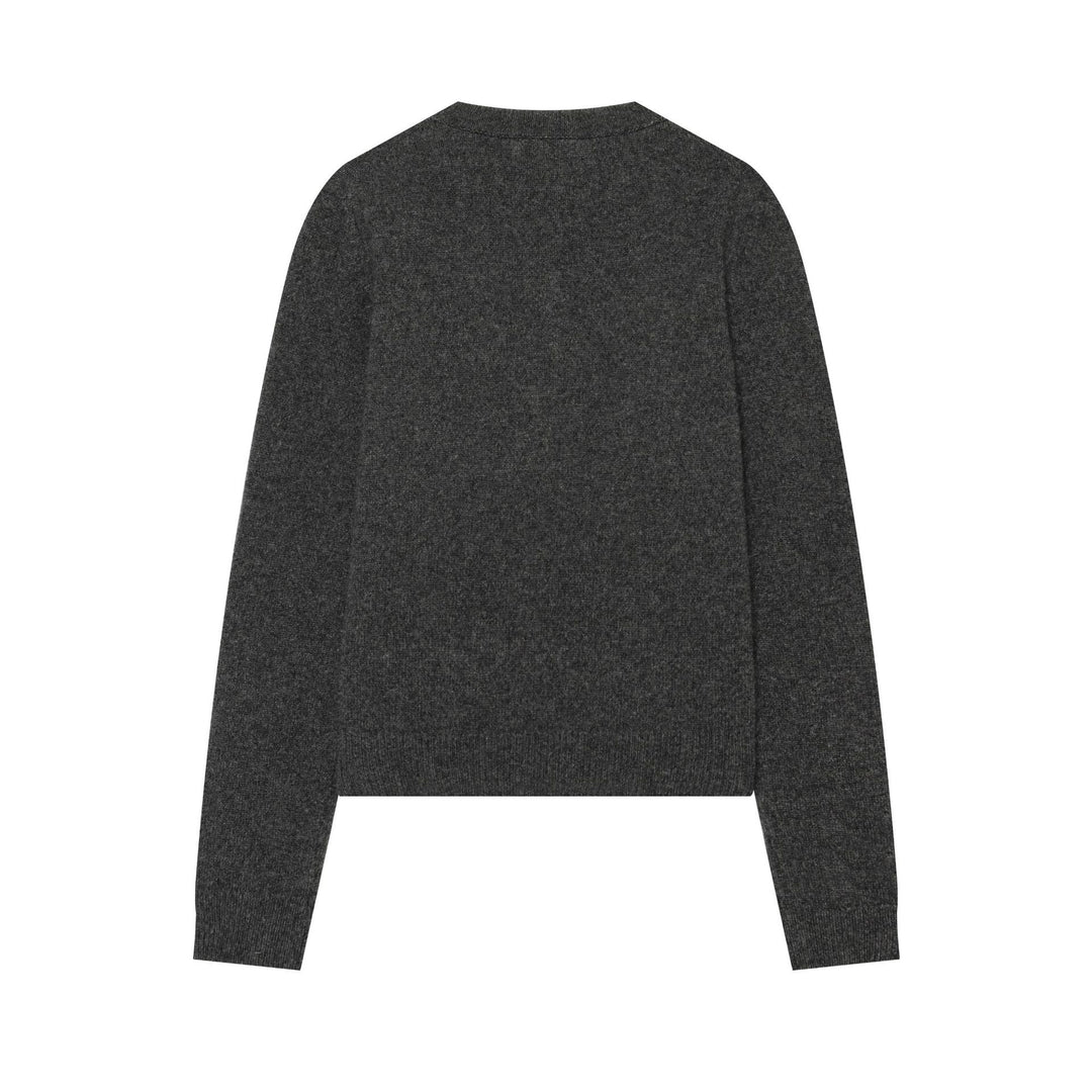 Ladies fine knit cardigan in cropped cut with round neck and wooden button placket Mune Fashion