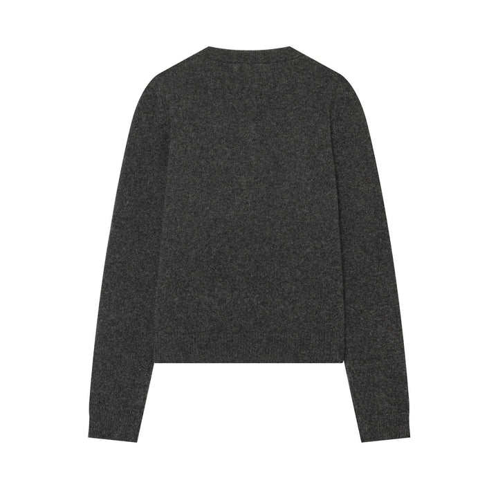 Ladies fine knit cardigan in cropped cut with round neck and wooden button placket Mune Fashion