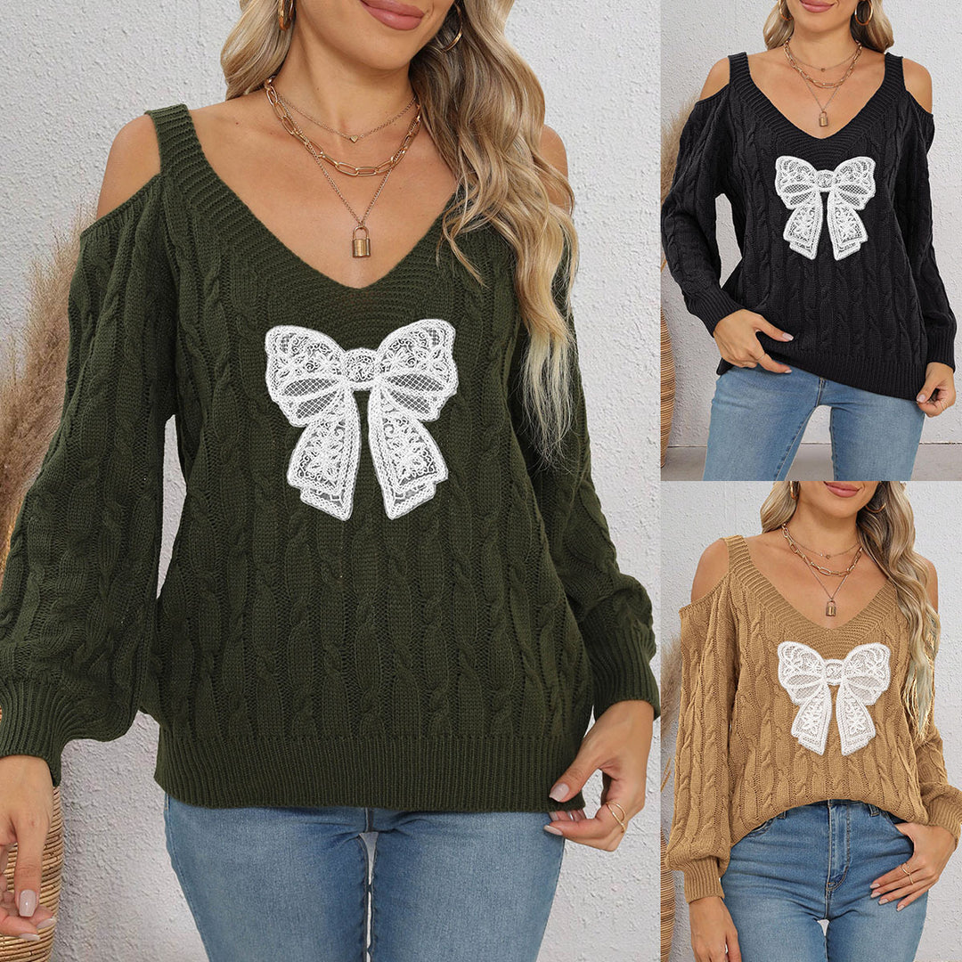 Women's stylish sweater with playfully knitted bow motif Mune Fashion