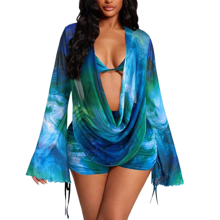 Women's beach dress with draped design and long sleeves Mune Fashion