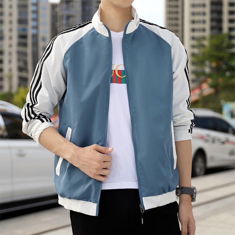 Men's Sporty Windbreaker with High Collar Mune Fashion