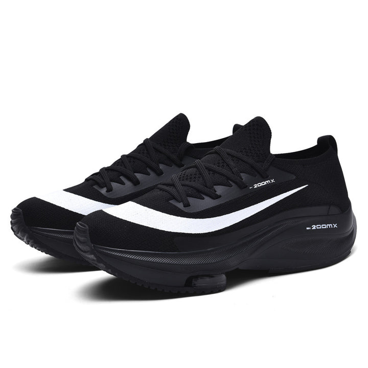Unisex performance running shoe with sock-like knitted shaft, visible air cushioning, and responsive midsole Mune Fashion