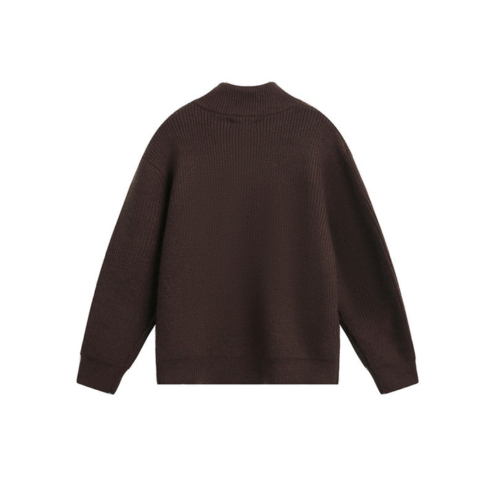 Unisex chunky knit pullover with half zipper and stand-up collar Mune Fashion