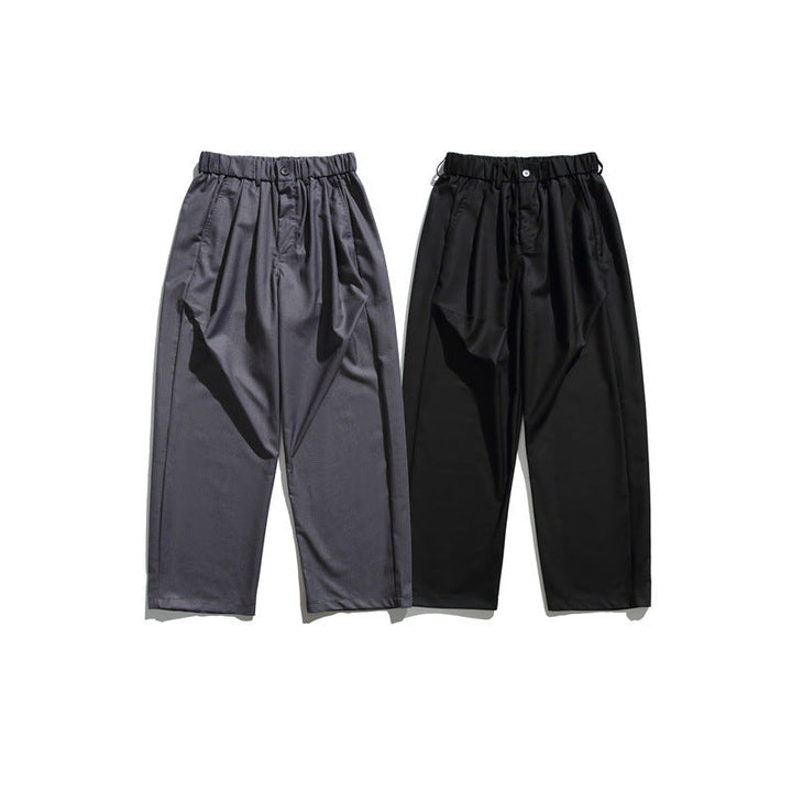 Men's Loose-Fit Pleated Cropped Pants with Elastic Waistband and Crease
