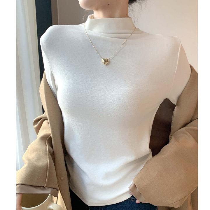 Women's Elegant Long Sleeve Top with High Collar Mune Fashion 1787620449