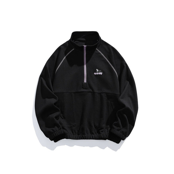 Unisex Oversize-Halfzip-Fleece Pullover with Stand-up Collar, Raglan Sleeves and Kangaroo Pocket Mune Fashion