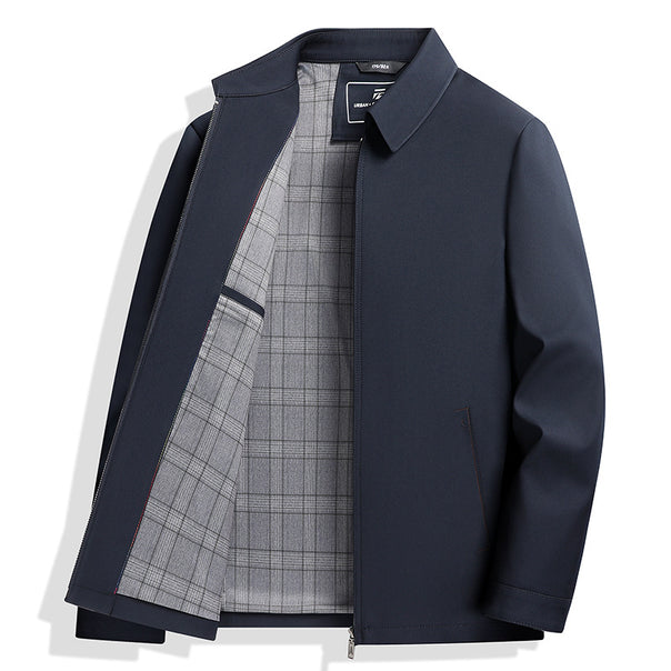 Men's Lightweight Transition Jacket with Shirt Collar, Zipper and Checked Lining Mune Fashion
