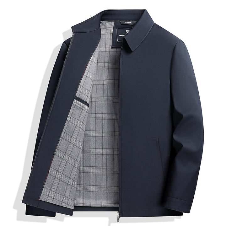 Men's Lightweight Transition Jacket with Shirt Collar, Zipper and Checked Lining Mune Fashion