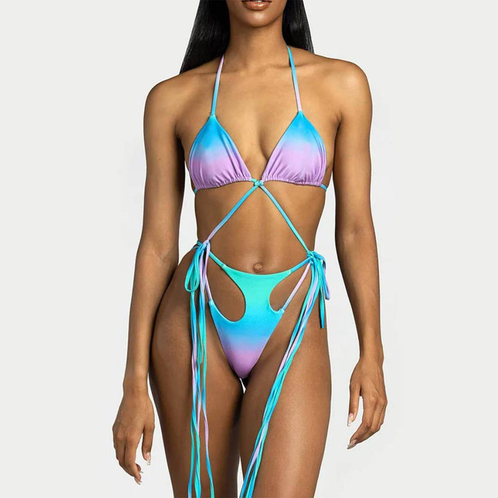 Women's triangle bikini with stylish ties and unique gradient Mune Fashion