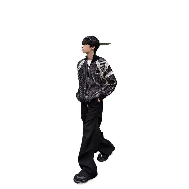 Men's loose bomber jacket with vertical pinstripe pattern and full zip Mune Fashion