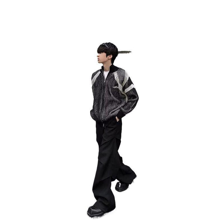 Men's loose bomber jacket with vertical pinstripe pattern and full zip Mune Fashion