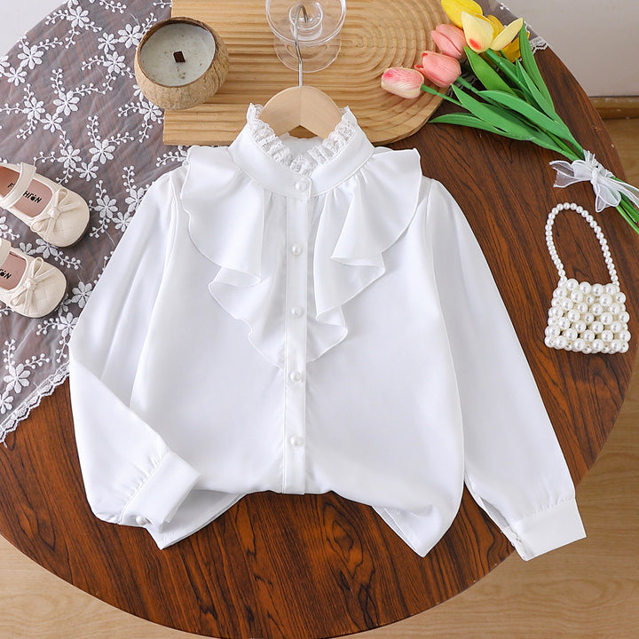 Girls elegant ruffle blouse with collar and matching pleated skirt Mune Fashion