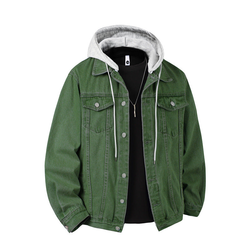 Men's denim jacket with attached hood layered look robust cotton blend Mune Fashion