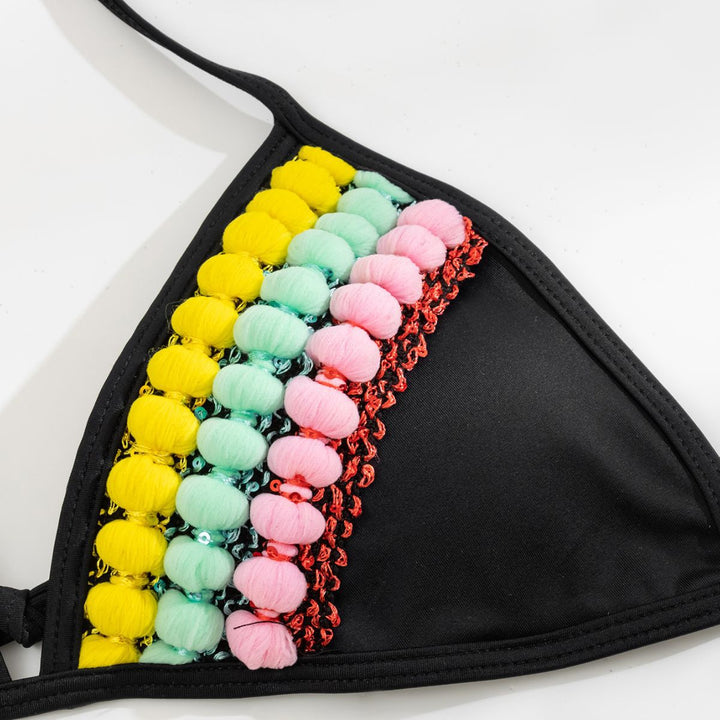 Women Triangle Bikini with Colorful Tassels Mune Fashion