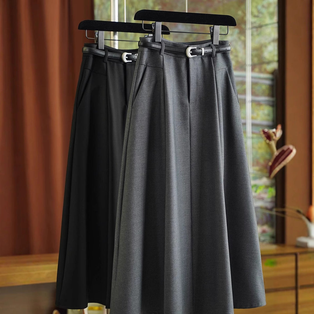 Women Elegant Midi Skirt with Waist Belt Mune Fashion