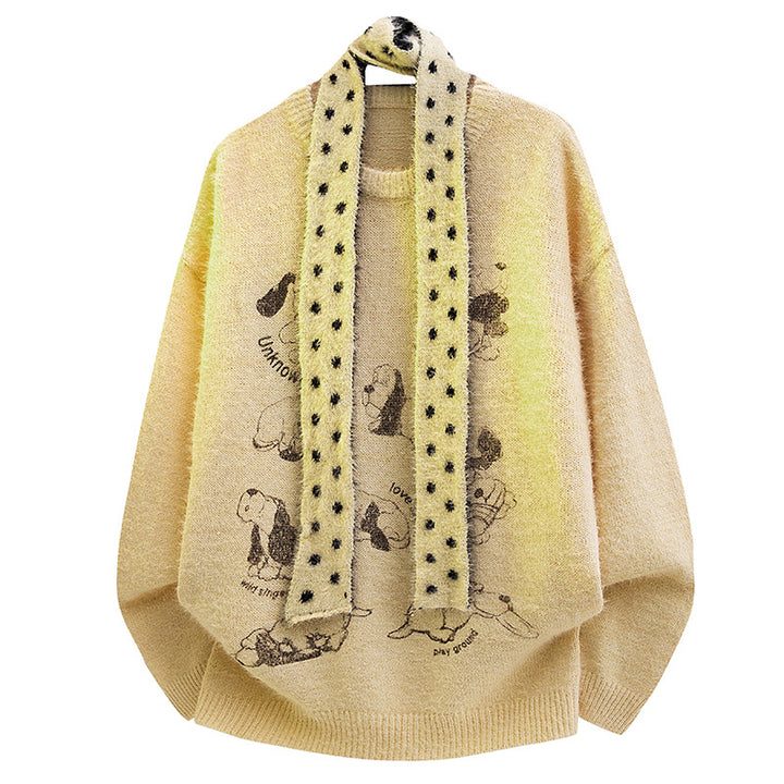 Women Chunky Knit Sweater with Animal Motif Mune Fashion