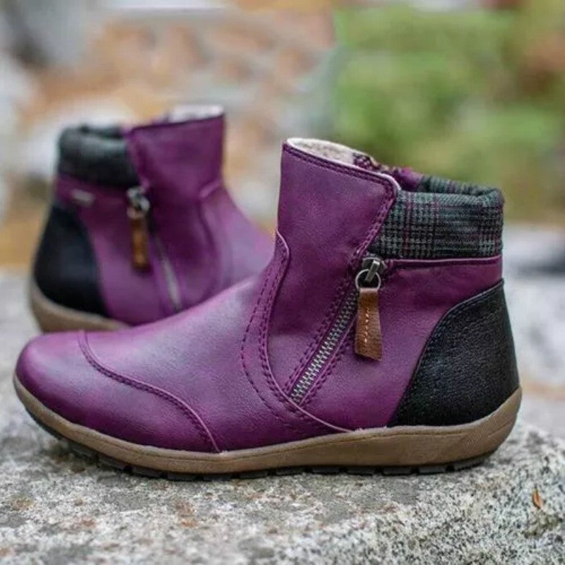 Women faux leather ankle boots with side zipper and non-slip sole Mune Fashion