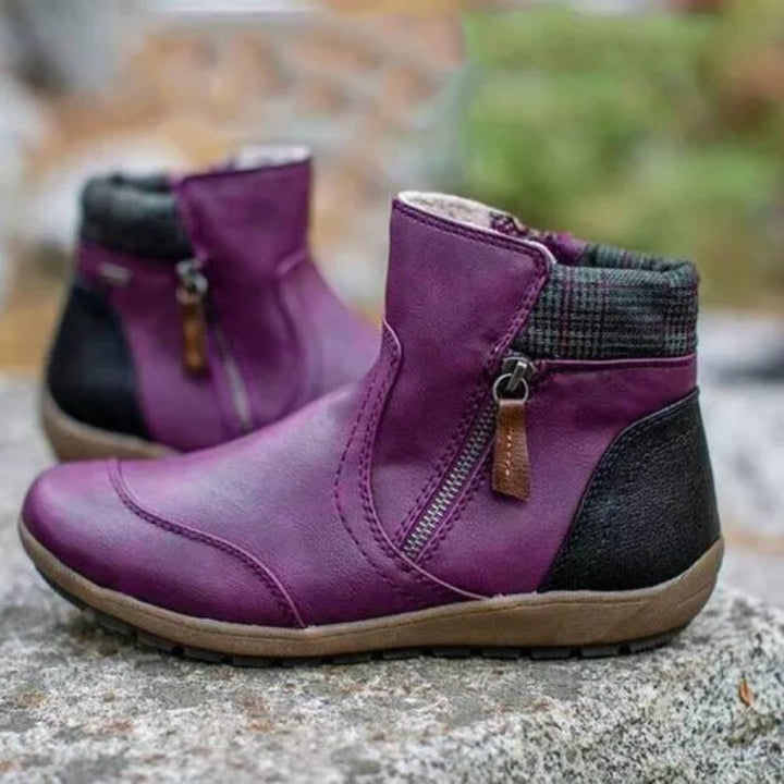 Women faux leather ankle boots with side zipper and non-slip sole Mune Fashion