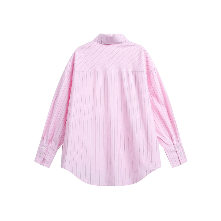 Women's oversized shirt blouse with fine pinstripe texture and rounded hem Mune Fashion