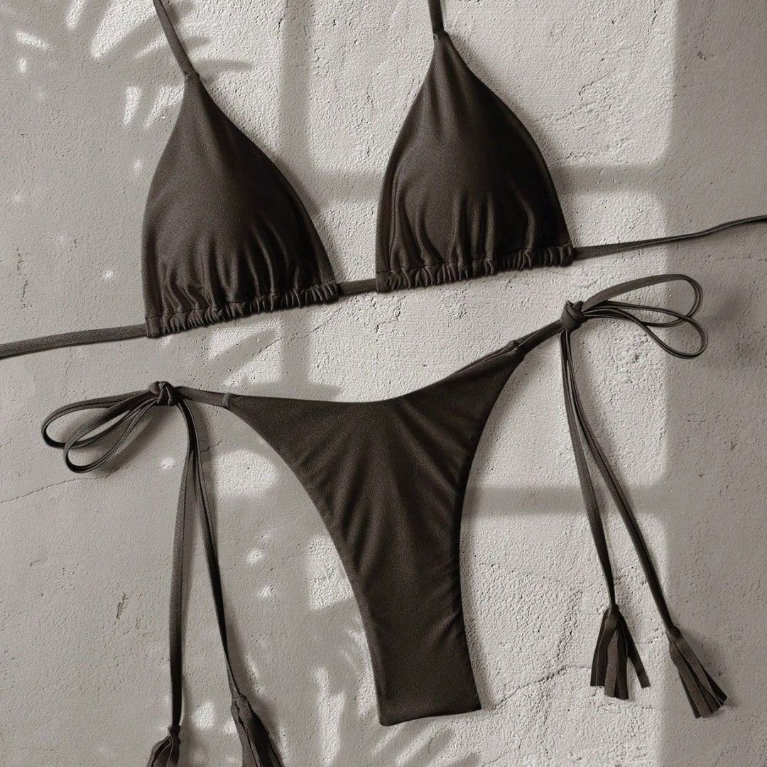 Women's Triangle Bikini with Side Ties and Shiny Surface Mune Fashion