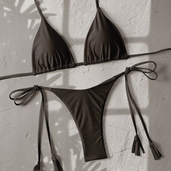 Women's Triangle Bikini with Side Ties and Shiny Surface Mune Fashion