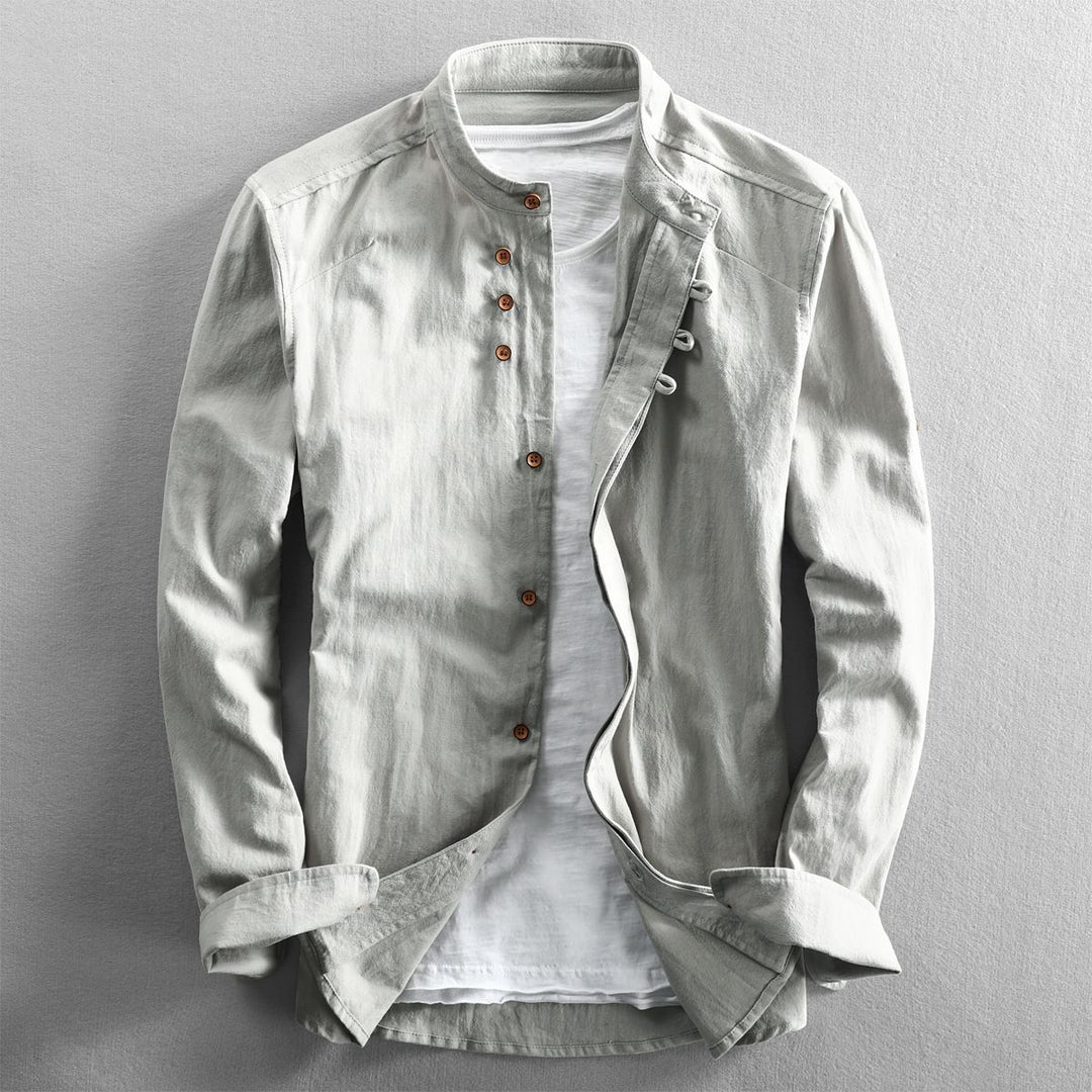 Men's casual stand-up collar shirt made of cotton blend with concealed button placket Mune Fashion
