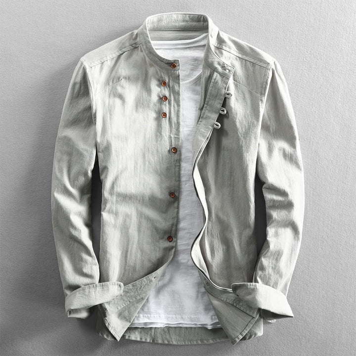 Men's casual stand-up collar shirt made of cotton blend with concealed button placket Mune Fashion