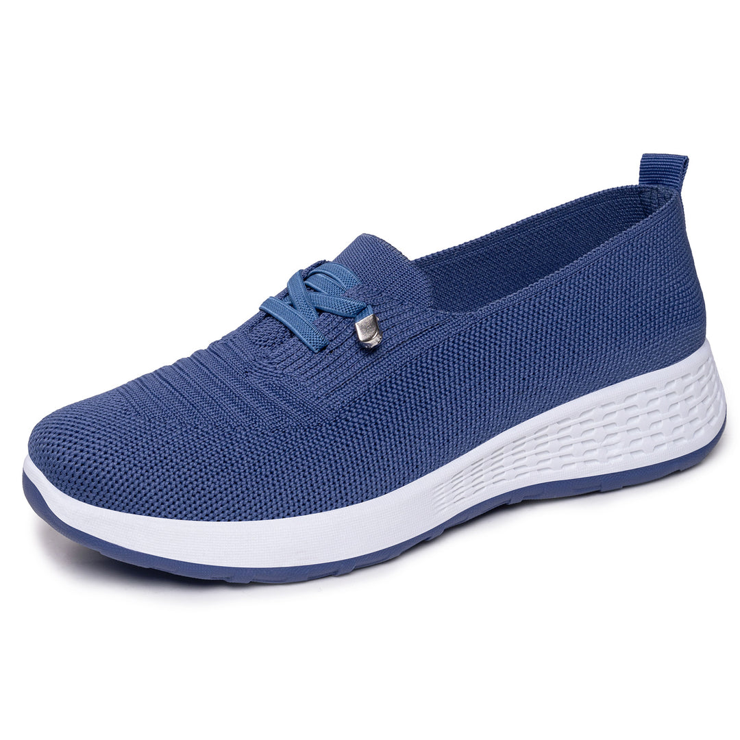 Women's lightweight knitted slip-on casual shoe with elastic entry, decorative lacing, and cushioning lightweight profile sole Mune Fashion
