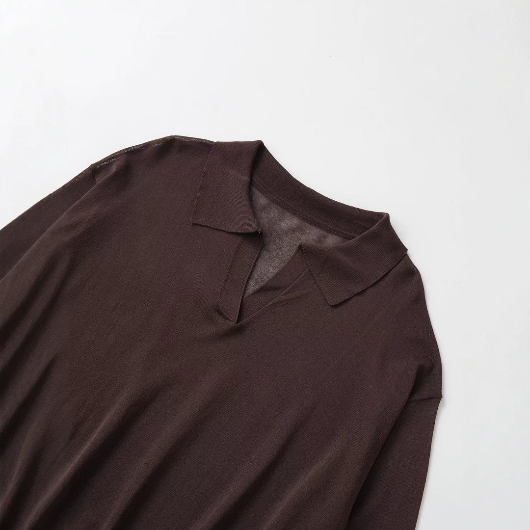Women’s Oversize Sweater with Polo Collar, V-Neck and Drawstring Mune Fashion