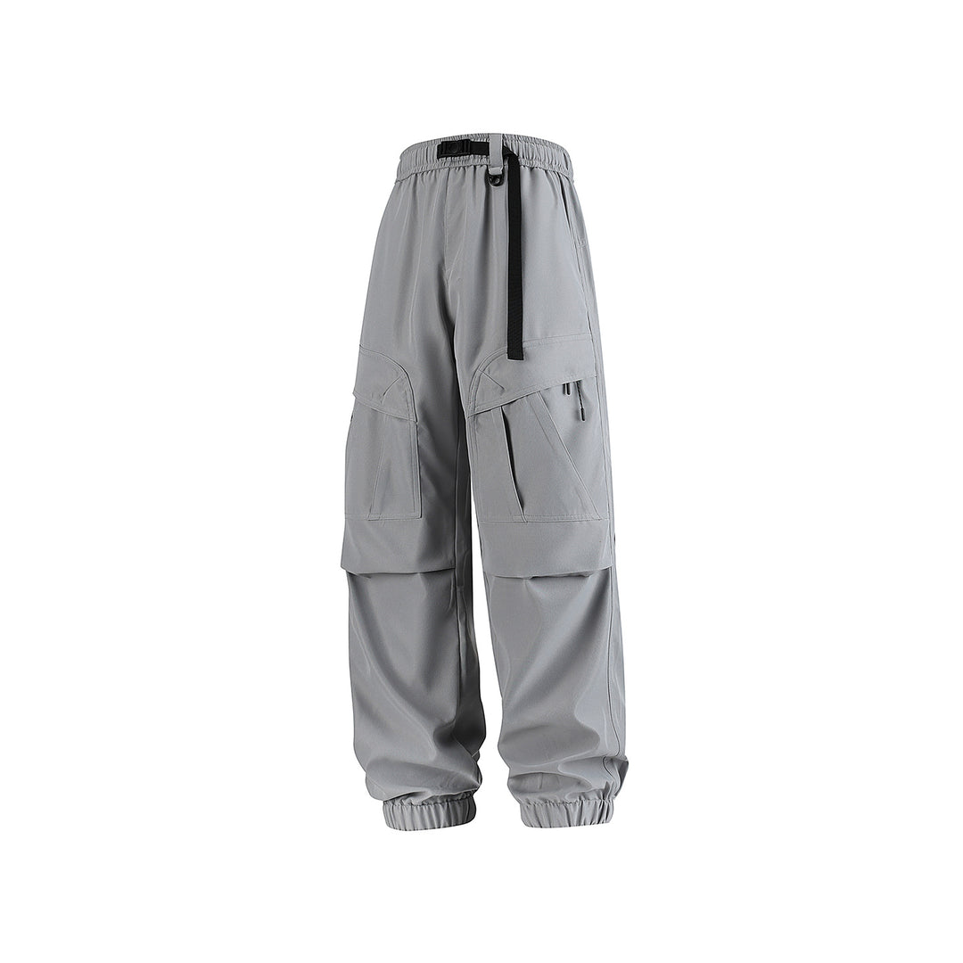 Men's Loose Technical Cargo Jogger Pants with Elastic Drawstring Waistband and Multiple Pockets Drune