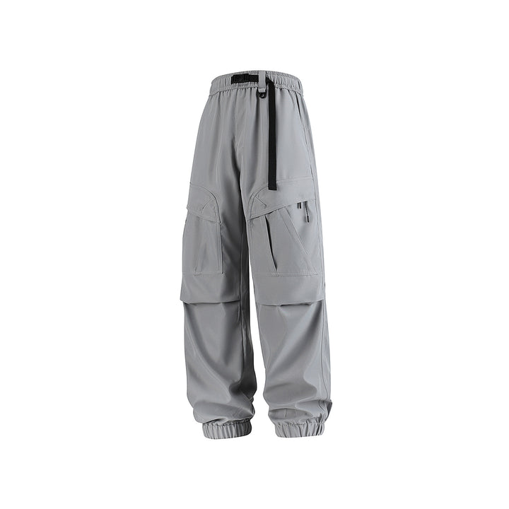 Men's Loose Technical Cargo Jogger Pants with Elastic Drawstring Waistband and Multiple Pockets Drune