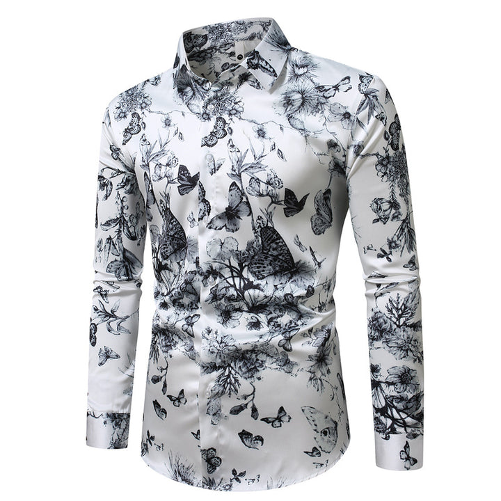 Men's fitted long-sleeve shirt with striking leopard print, lightweight satin look, and elastic slim fit Mune Fashion