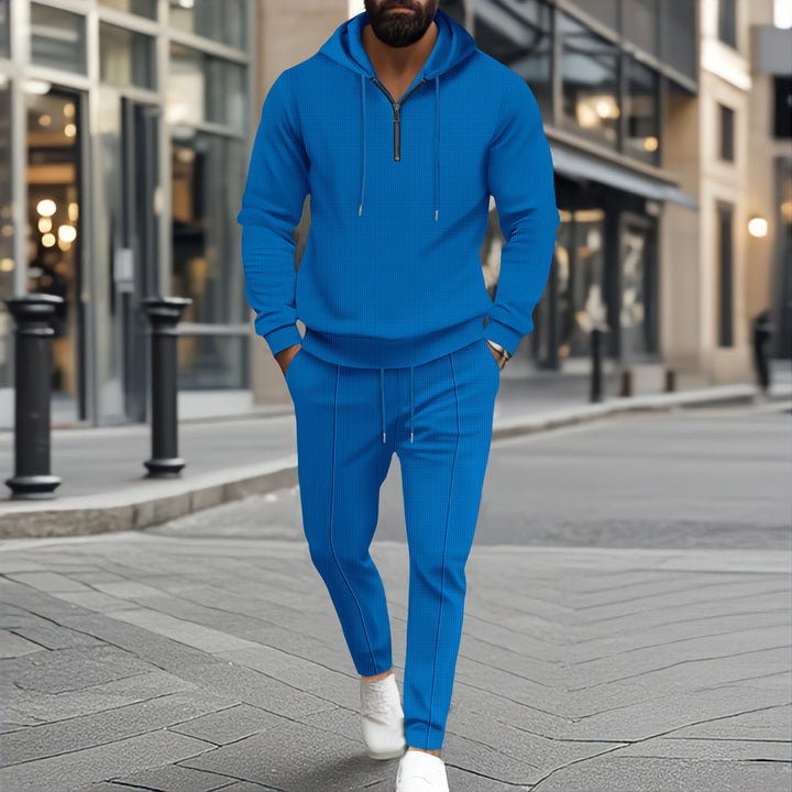 Men's structured half-zip hoodie loungewear set with tapered jog pants and drawstring Mune Fashion
