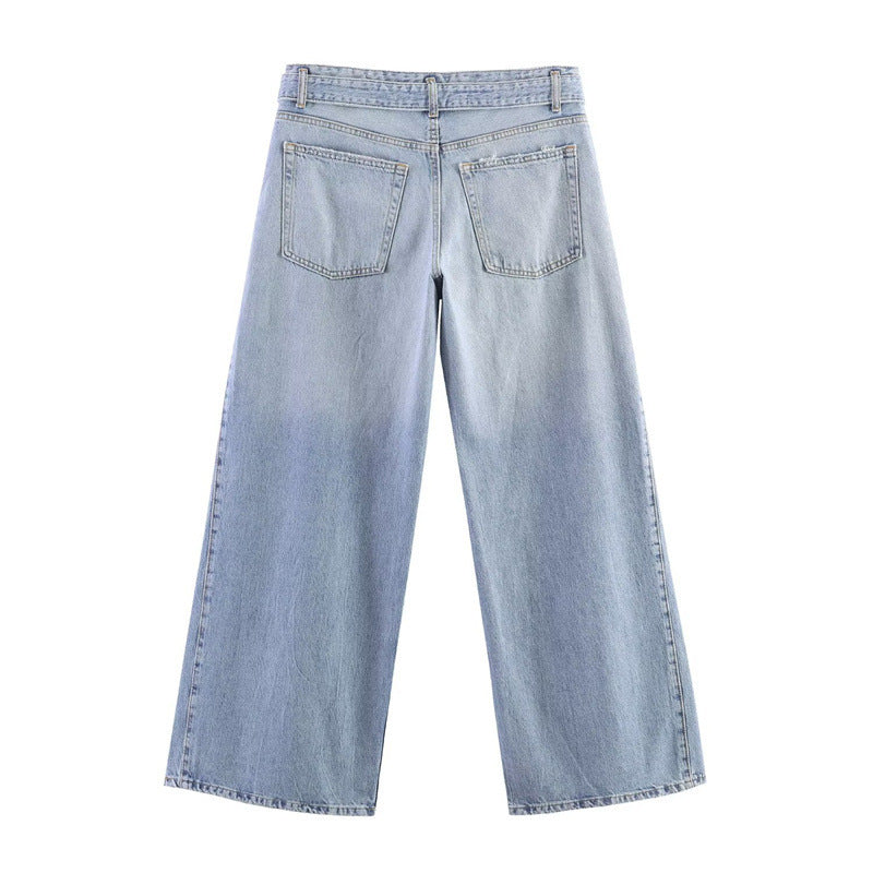 Women Wide High-Waist Jeans with Side Slit Inserts and Skirt Effect Mune Fashion