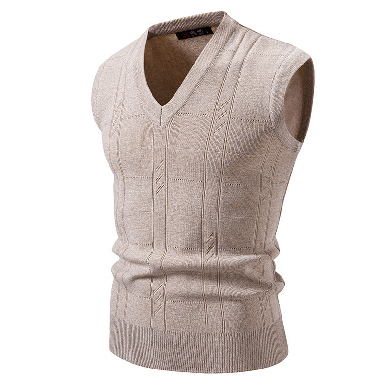 Men's sleeveless knitted vest with V-neck, fine textured knit and elastic waistband Mune Fashion