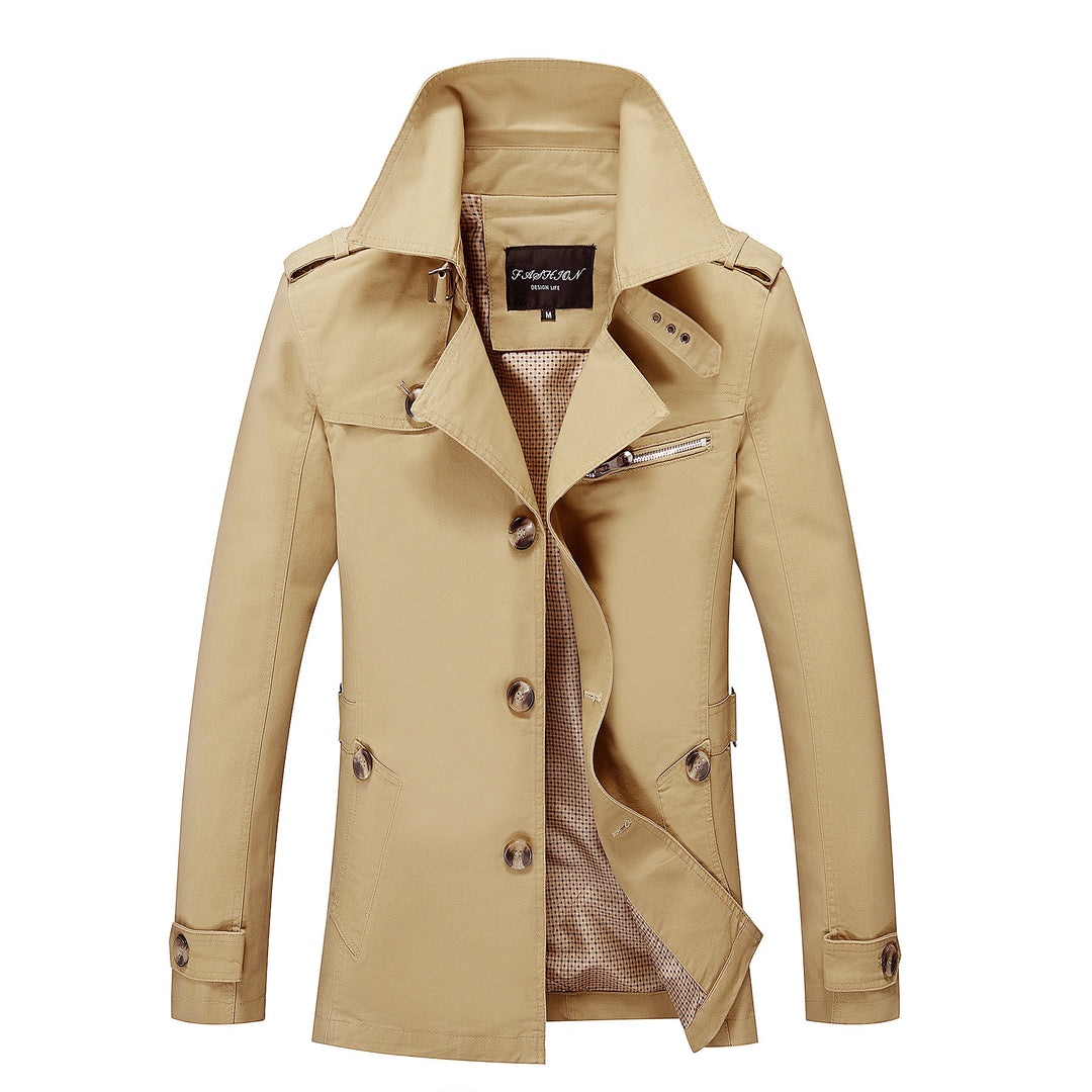 Men's Modern Field Trench Coat with Stand-up Collar, Shoulder Epaulettes and Checked Lining Mune Fashion