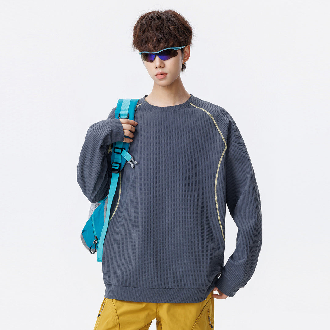 Men's Waffle Structure Oversized Sweatshirt with Raglan Sleeves and Relaxed Fit Drune