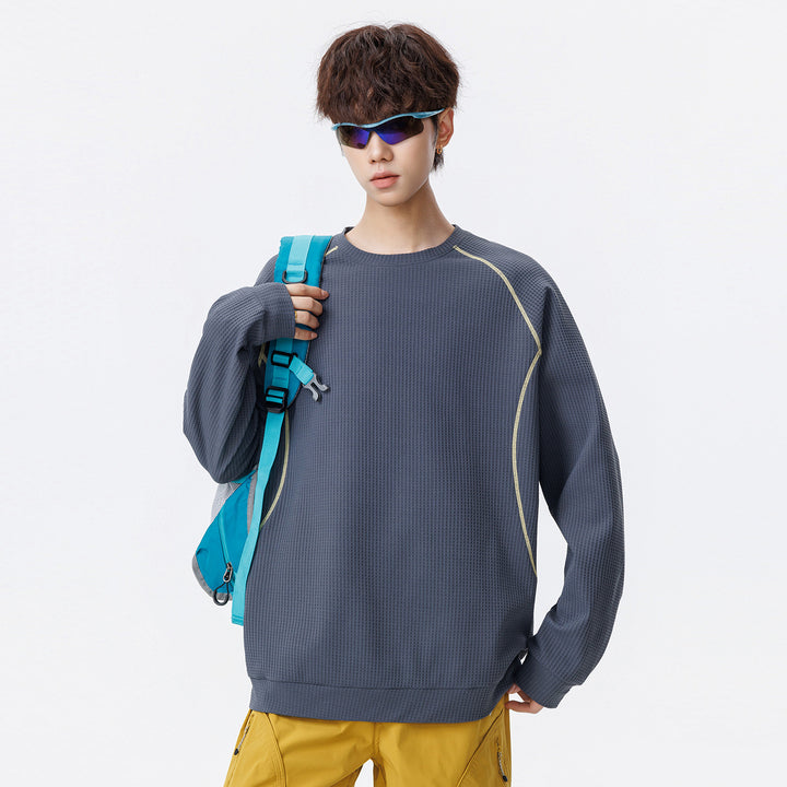 Men's Waffle Structure Oversized Sweatshirt with Raglan Sleeves and Relaxed Fit Drune