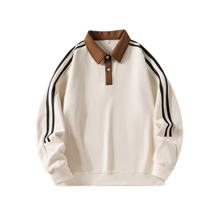 Men's sporty polo shirt with high collar and contrasting stripes Mune Fashion