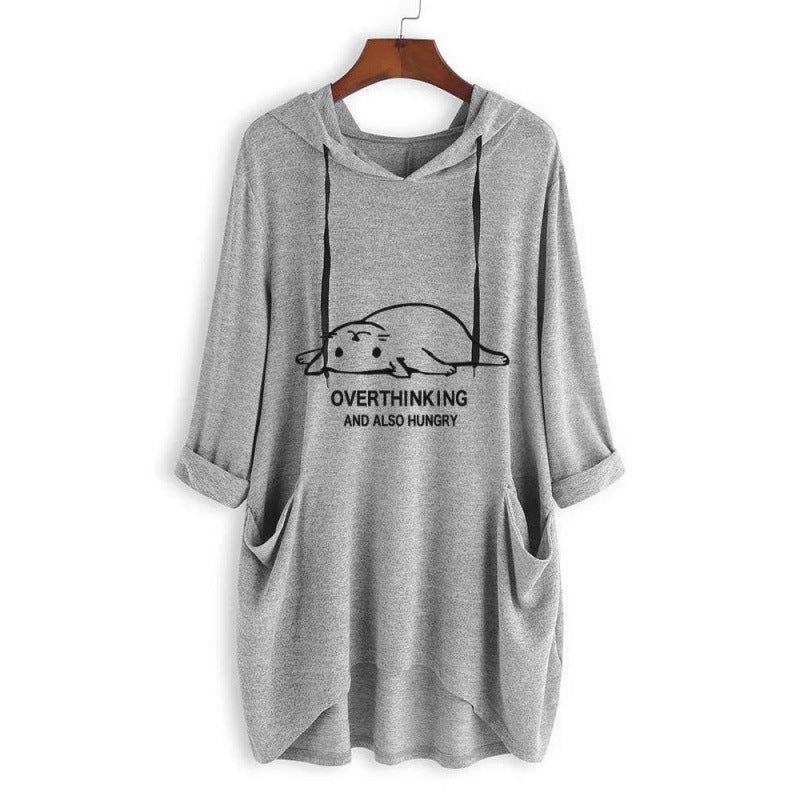 Women's Casual Hoodie Dress with Cartoon Print, Oversized Cut and Slip Pockets Mune Fashion