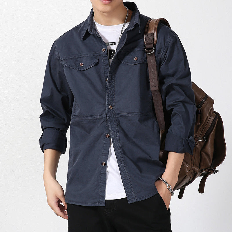 Men's lightweight canvas shirt jacket in overshirt style with chest flap pockets and button closure Mune Fashion