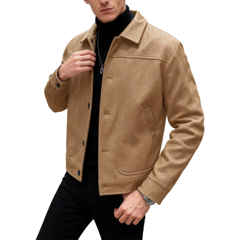 Men's modern trucker overshirt made of suede imitation with decorative stitching and patch pockets Mune Fashion