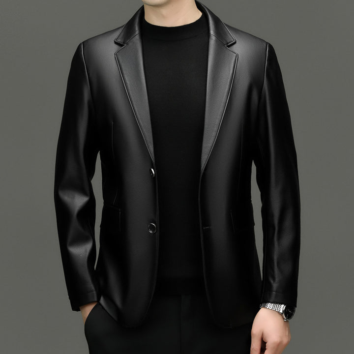 Men's Slim Jacket made of Faux Leather with Subtle Lapel and Single-Button Closure Mune Fashion