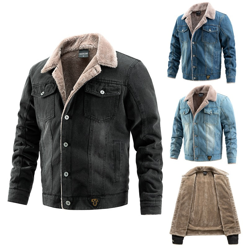 Men's Denim Sherpa Work Jacket with Teddy Lining, Button Placket & Patch Chest Pockets Mune Fashion