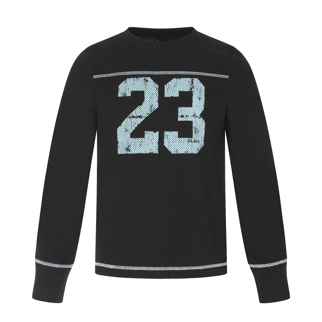 Unisex Long Sleeve Sweatshirt with Round Neck, Mélange Cotton Blend and Subtle Number Print Mune Fashion