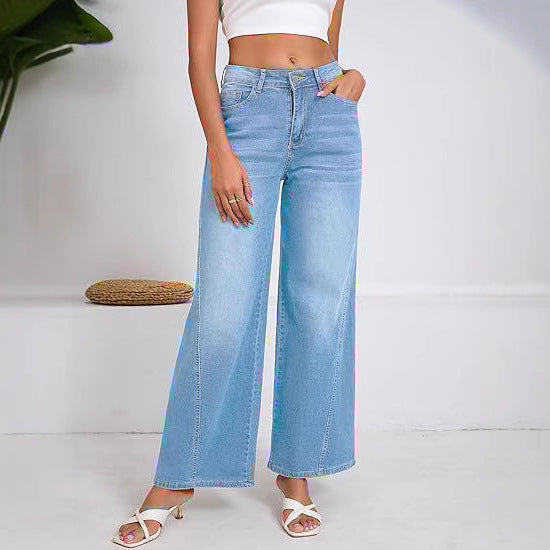 Women High-waisted Palazzo Pants made of Denim with Wide Leg Mune Fashion