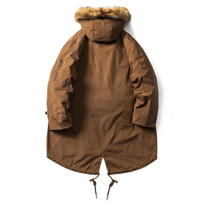 Men's Quilted Parka in Fish Tail Cut with Detachable Faux Fur Hood and Thermal Lining Mune Fashion