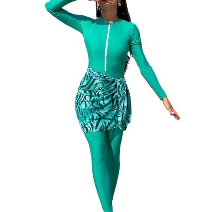 Ladies elegant UV protection swimsuit with wrap skirt Mune Fashion