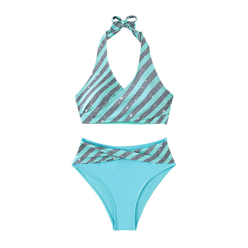 Ladies High-Cut Bikini with Glittering Stripe Design Mune Fashion