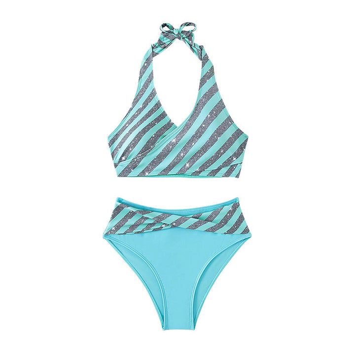 Ladies High-Cut Bikini with Glittering Stripe Design Mune Fashion